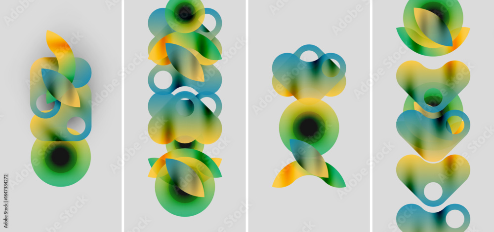 Aufkleber abstract colorful shapes overlap, creating dynamic compositions. gradient hues blend, forming fluid 