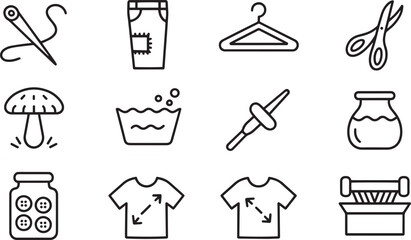 Sewing and clothing care icons needle thread