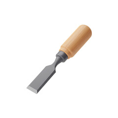 Vibrant 3D Wood Chisel. Minimalist Carpenter Tool Isolated on White. Modern Digital Render of Single Floating Chisel.