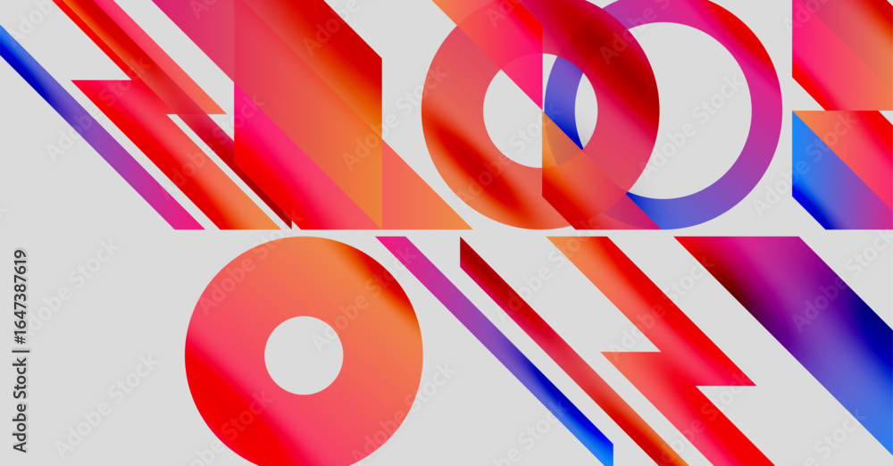 Aufkleber abstract composition featuring vibrant red, blue gradients. geometric shapes overlap creating dynami