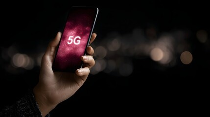 Smartphone displaying 5G signal with tech glow and lighting
