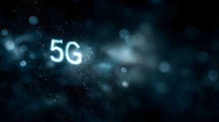 Glowing 5G symbols in a futuristic digital landscape