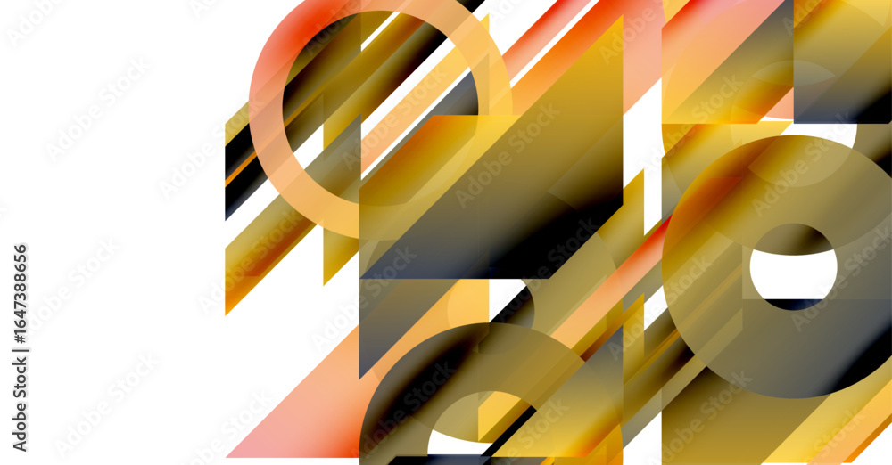 Poster abstract composition featuring overlapping geometric shapes. warm tones dominate, creating dynamic v