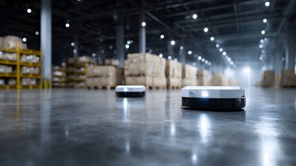 Warehouse robots communicating via 5G in a high tech industrial environment