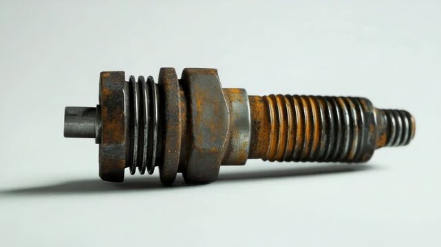 This video captures an intricate close-up of a rusty bolt with rich textures. Ideal for industrial themes or product demonstrations. Explore its details in your projects. Generative AI