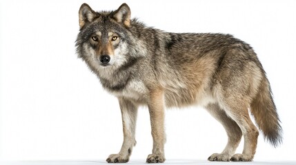 Fototapeta premium Majestic Wild Wolf Isolated on White Background for Adobe Stock Photos