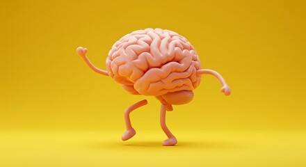 Animated Brain Character Dancing on Bright Yellow Background