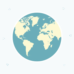 Simplified illustration of the Earth, showcasing continents and oceans in a flat design.