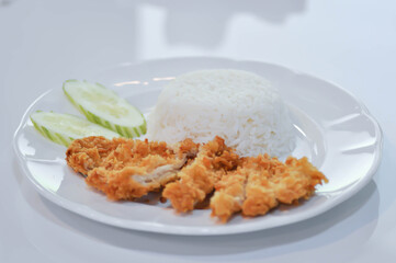 fried chicken or crispy chicken and rice or chicken and rice or Torikatsu or Chikinkatsu