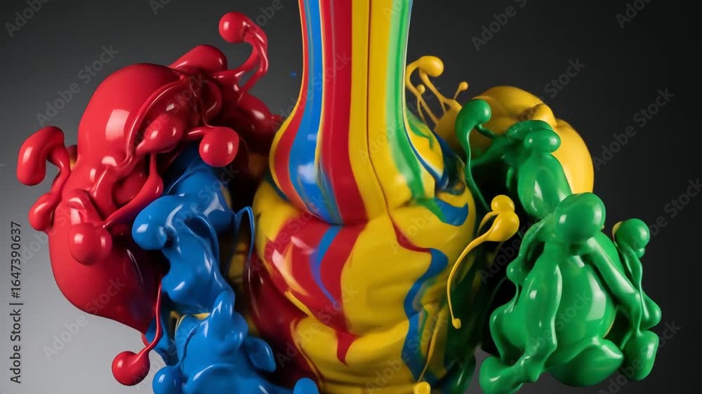 Poster colored liquids mixing and flowing with viscosity in abstract motion