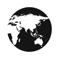 Black and white illustration of the Earth globe, showcasing continents and oceans in a simple design.