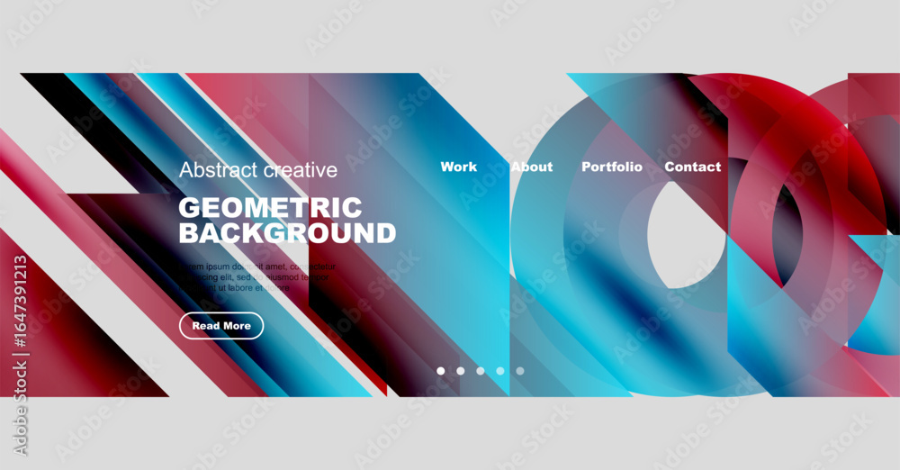 Poster abstract geometric background design. website header with navigation elements, text, button. vibrant