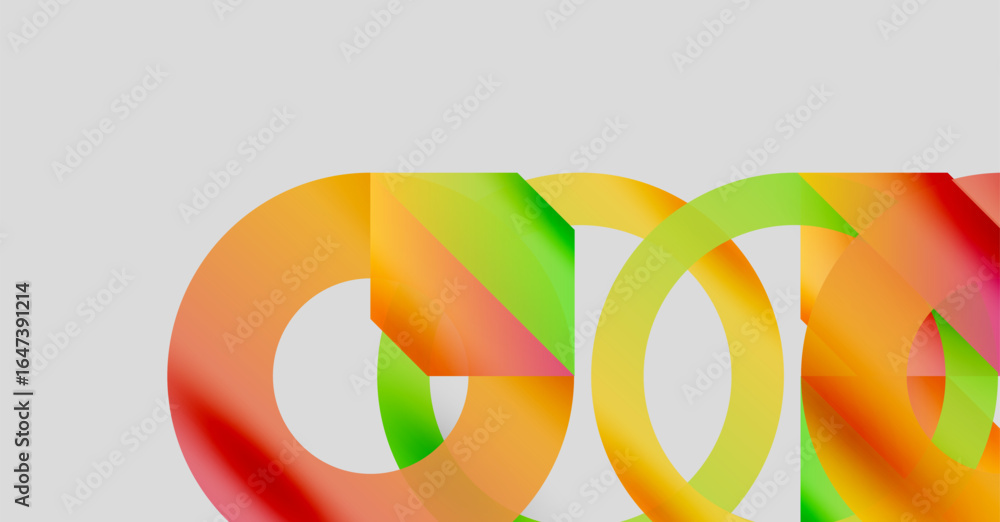 Poster abstract colorful shapes overlap, creating dynamic visual effect. gradient hues blend smoothly, form