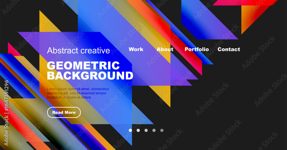 Poster bright geometric design. vivid colors create dynamic background for website header section. text ove