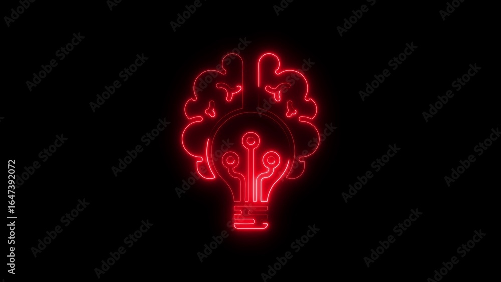 Aufkleber neon illuminated brain and lightbulb combination representing ideas innovation and technology