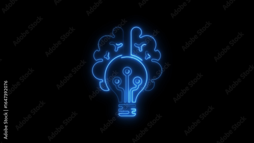 Poster creative idea symbol combining brain and lightbulb design on black background
