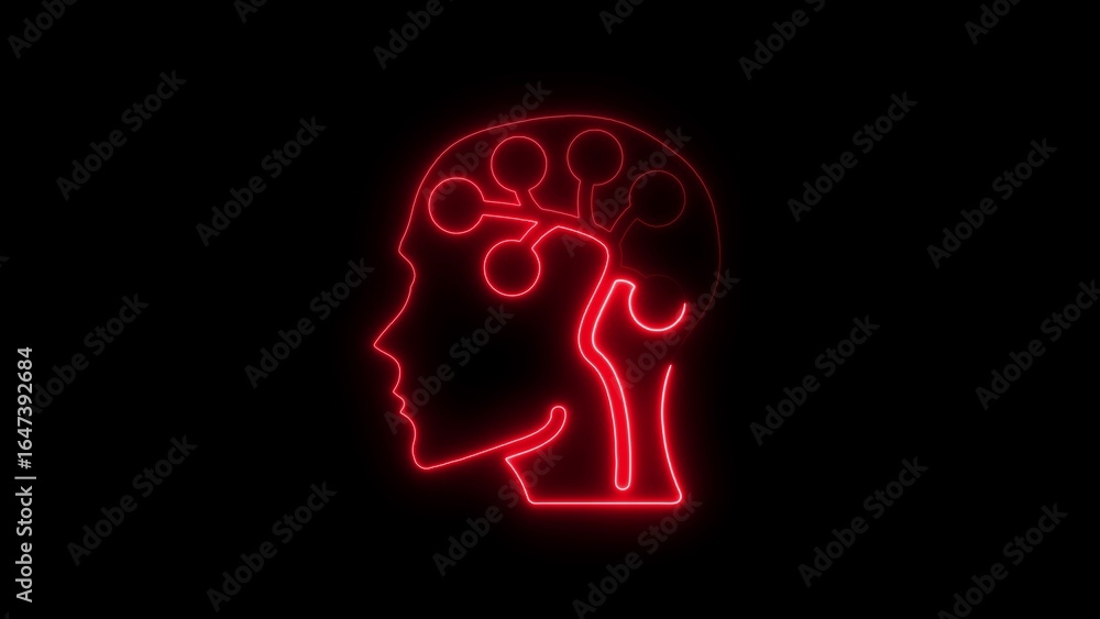 Aufkleber glowing red neon human brain outline displaying artificial intelligence and cognitive processes