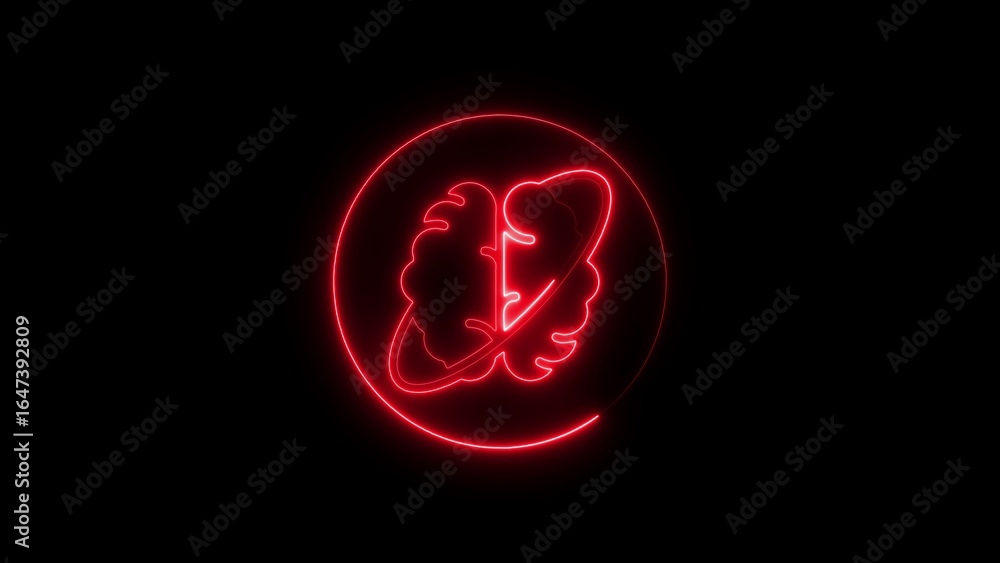 Poster futuristic glowing red brain symbol inside a circular frame with a dark black background