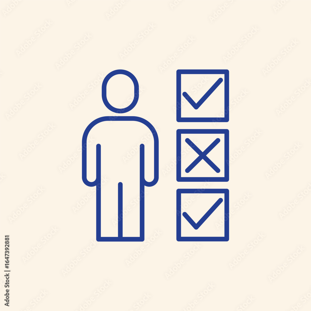 Poster person with checklist showing progress and decisions made in business context