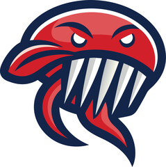 Fierce red monster with sharp teeth and blue outline