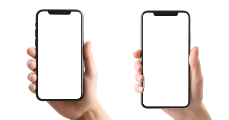 Dual Display: A modern smartphone showcasing a blank canvas, ready for application, held in a human hand, perfect for UI and UX design.