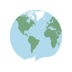 Simplified illustration of the Earth, showcasing continents and oceans in a spherical representation.
