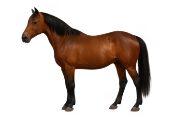 Brown horse standing on transparent background