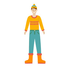 Illustration of man in autumn clothes. Flat vector graphic design.