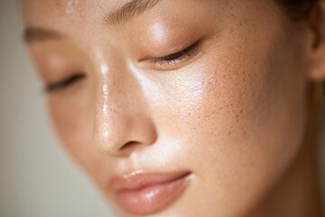 PRIMO PIANO DI VISO FEMMINILE CON CREMA APPLICATA