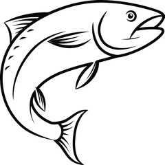 Obraz premium Outline Vector Illustration of Fish Silhouette– Isolated on White Background