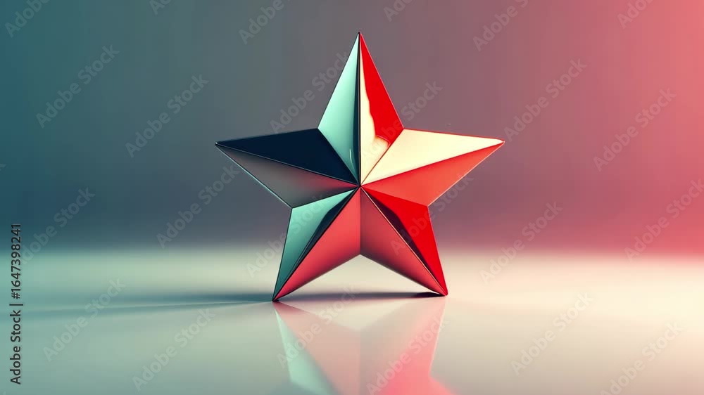 Poster shiny red and silver star decoration illuminated in soft light with reflections creating a calming a