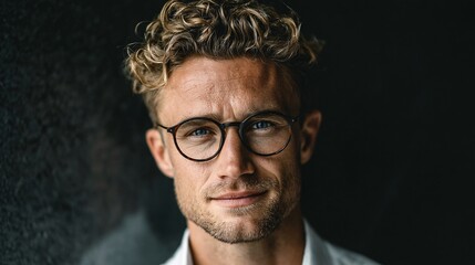 Obraz premium A focused man wearing glasses and a crisp white shirt