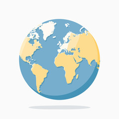 A detailed illustration of the Earth, showcasing continents and oceans in a flat design.