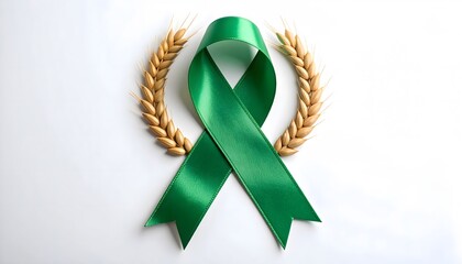 Symbolic green awareness ribbon with wheat for World Food Day, promoting global food security and agriculture.