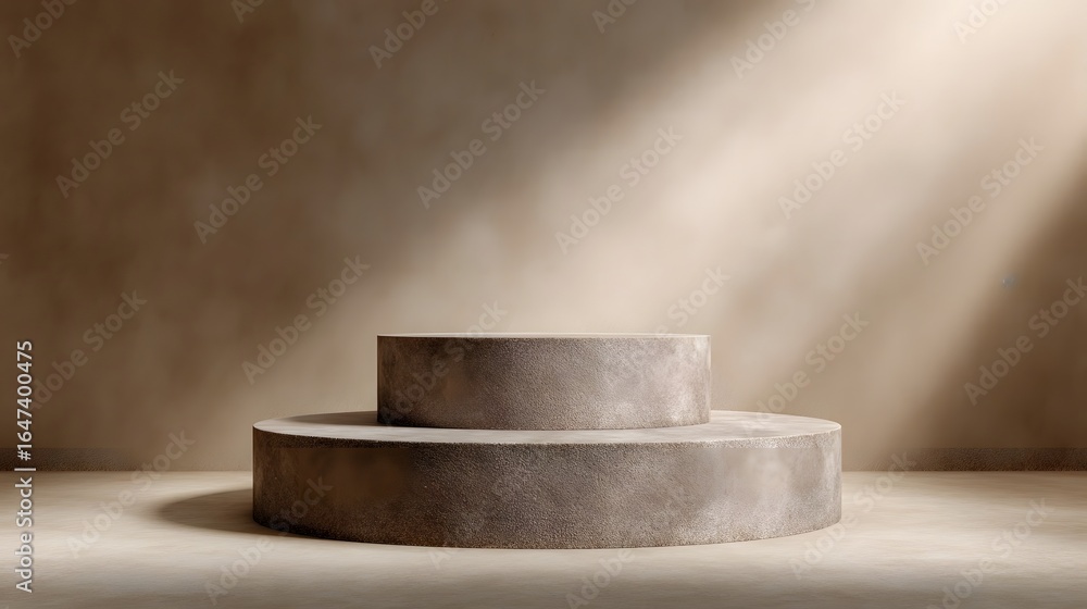 Poster minimal beige podium with soft shadows in a studio setting