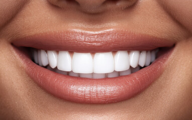 Obraz premium Bright white smile after teeth whitening shows dental care results with before and after teeth whitening effect enhancing confidence and beauty