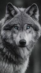Fototapeta premium Strikingly Blue-Eyed Wolf Showcased in Dramatic Soft Lighting