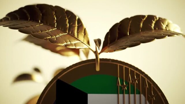 Kuwait Flag on a Golden Cylinder