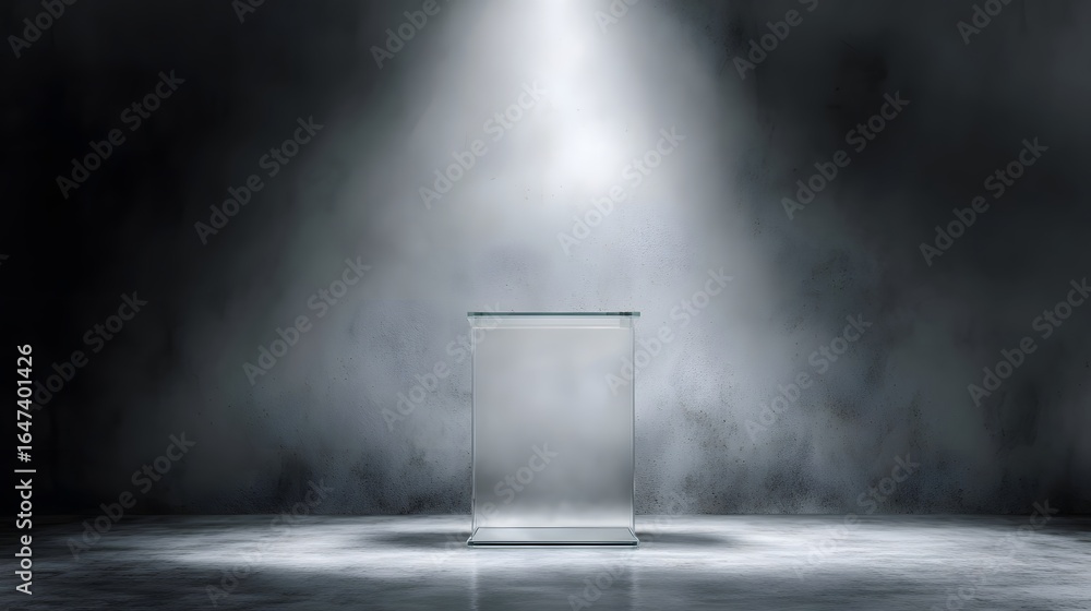 Canvas Prints illuminated glass podium in a dimly lit studio setting