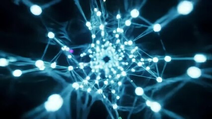Abstract visualization of a glowing blue neural network with interconnected nodes forming a complex, tunnel-like structure. - Powered by Adobe