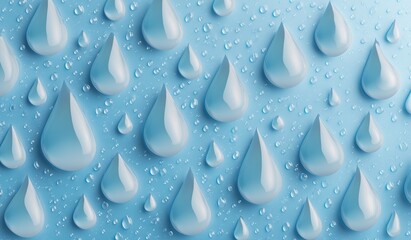 Abstract pattern of numerous water droplets on light blue background, minimalist raindrop texture for design, print, and decorative applications