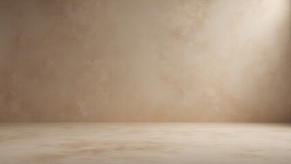 Empty room with beige wall and wooden floor, minimalistic interior space.