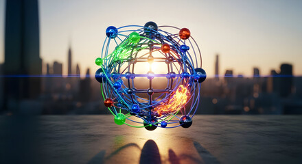 Global Network Sunset Cityscape