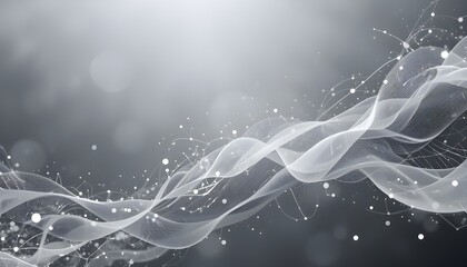 Gray and White Abstract Background with Flowing Particles and Futuristic Design