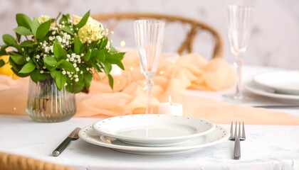 Elegant minimal dining table setup for a special World Food Day celebration with a warm bokeh background.