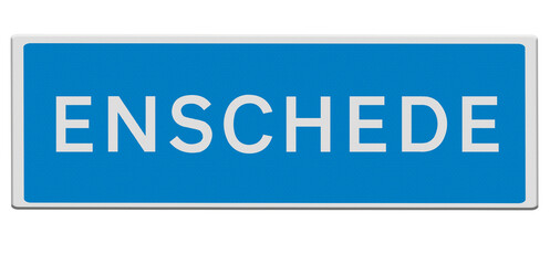 Digital composite. ..Stadsnaambord Enschede. Road sign for the Dutch town of Enschede. ..PNG file