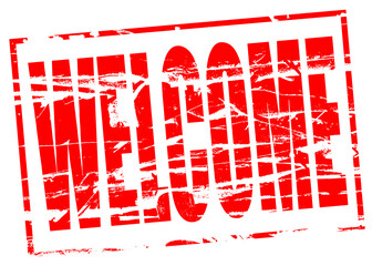 Digital composite. ..Red rubber stamp effect Welcome..PNG file..UK, USA, United States, England,...