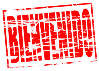 Digital composite. ..Red rubber stamp effect Bienvenido (Welcome in Spanish)..PNG file.
