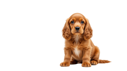 Adorable young puppy with brown fur expressive eyes cute ears and playful demeanor captured in a professional studio portrait with a black background
