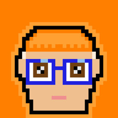 Pixel Art Avatar with an Orange Hat and Glasses on an Orange Background